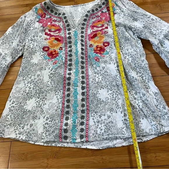 Savanna Jane Multicolor Floral Embroidered Rayon Bell Sleeve Blouse - Picture 8 of 9